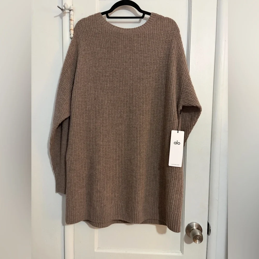 NWT ALO Yoga Cashmere Mushroom Heather Waffle Sweater Dress size Large